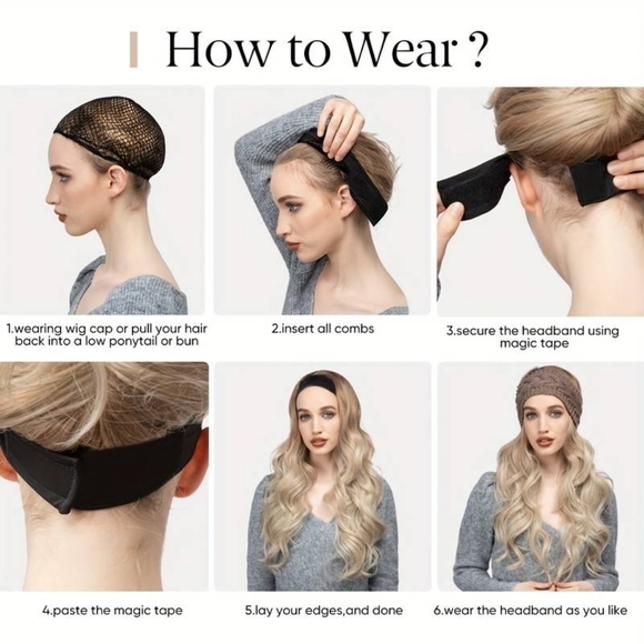 26" Ash Blonde Beige Wavy Synthetic Headband Wig - Picture 3 of 6